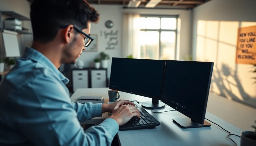 Enhance your productivity at this typing center with a modern workstation setup.