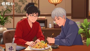 リモート家庭教師が学生に教えている場面を描写したイラスト。