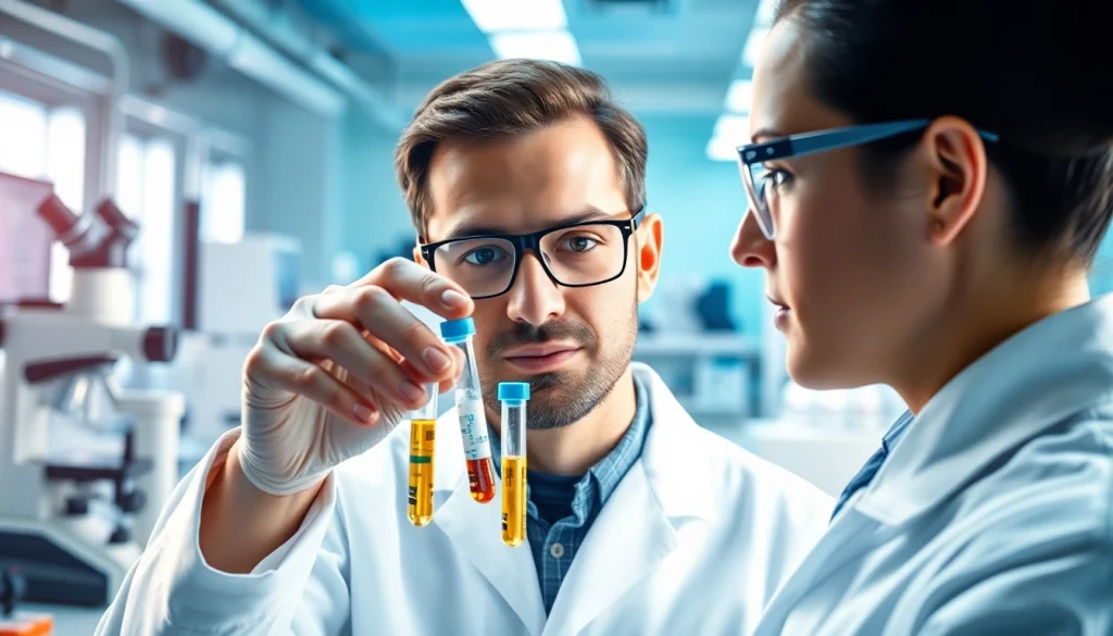 Buying peptides online - Professional scientist examining peptide vials in a modern lab