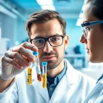 Buying peptides online - Professional scientist examining peptide vials in a modern lab