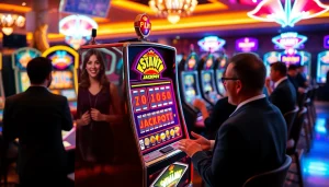 Menangkan slot gacor dengan mesin slot berwarna cerah dan suasana kasino yang energik.