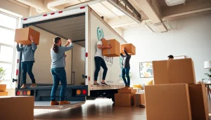 Team of professional movers efficiently relocating items for a Toronto moving company.
