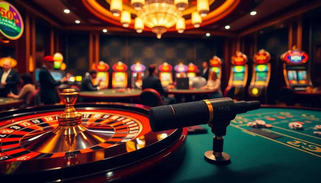 Players celebrate their wins around a casino table featuring MV 88 audio technology.