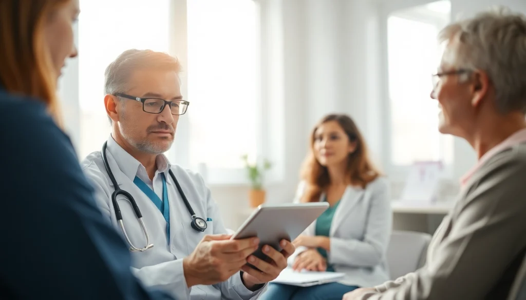 Consultation at https://fhpts.com showcasing a doctor advising a patient in a bright, modern clinic.