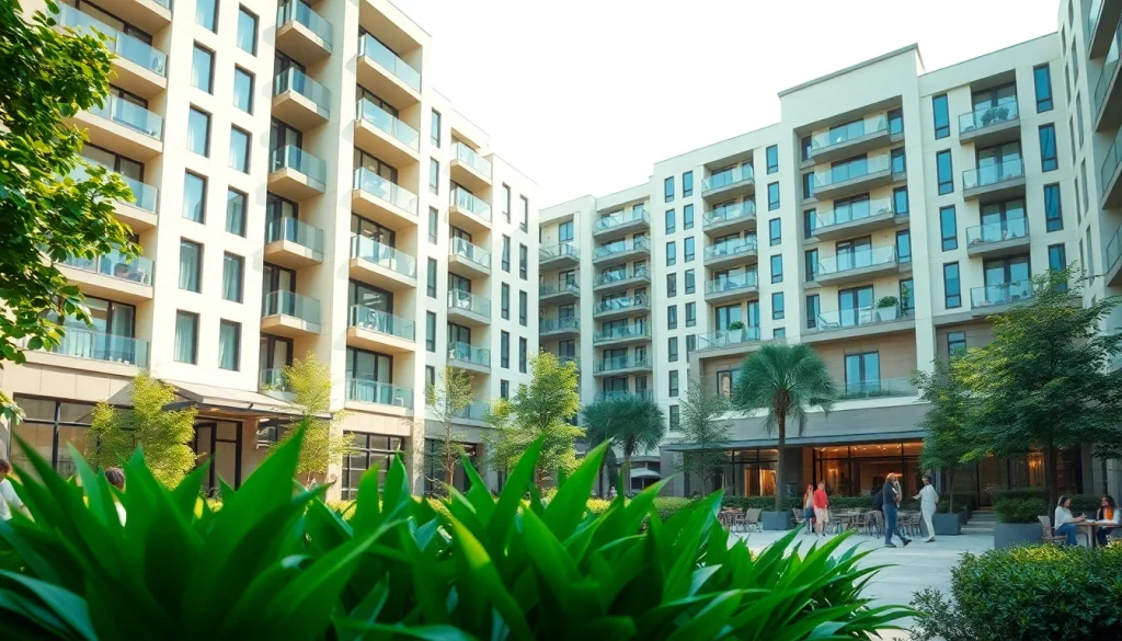 View the modern condominium complex at https://newdeveloperlaunch.sg, showcasing luxury living in Singapore with vibrant outdoor spaces.