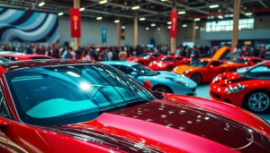 Engaged visitors exploring the Auto Cars Show featuring various dynamic car models on display.