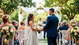 Tampa Bay wedding photographer captures a couple's heartfelt vows in a beautiful outdoor setting.