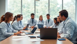 Collaboration on the ADAPTABLE Aspirin Study among healthcare professionals in a bright research setting.