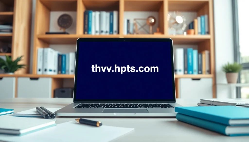 Engaging digital marketing workspace showcasing https://fhpts.com on a sleek laptop screen.