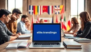 Engaging collaboration of translators at https://www.elitetranslingo.com showcasing multilingual workspace.
