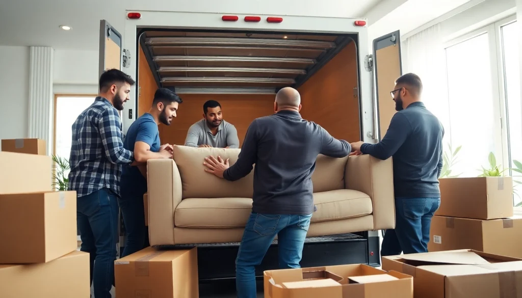 Efficient Toronto moving services team packing furniture in a bright apartment.