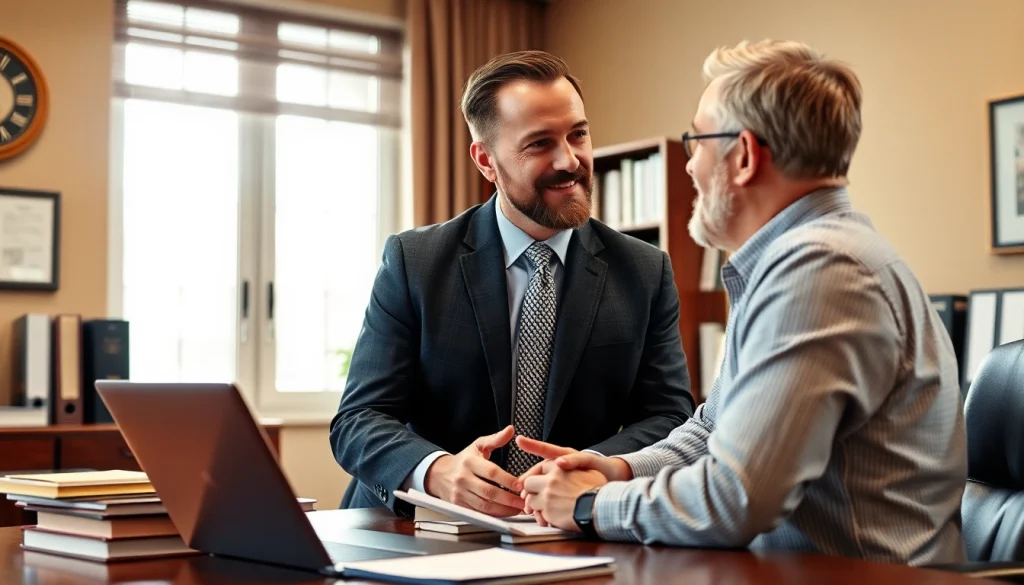 South Dakota truck accident lawyer consulting a client in a professional office.