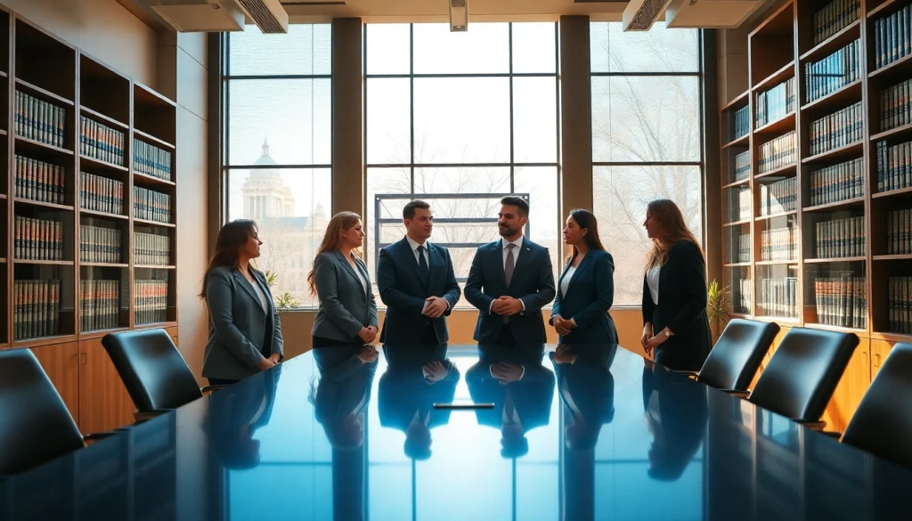 Engaged legal professionals discussing strategies at https://www.turnpikelaw.com in a modern office.