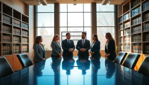 Engaged legal professionals discussing strategies at https://www.turnpikelaw.com in a modern office.