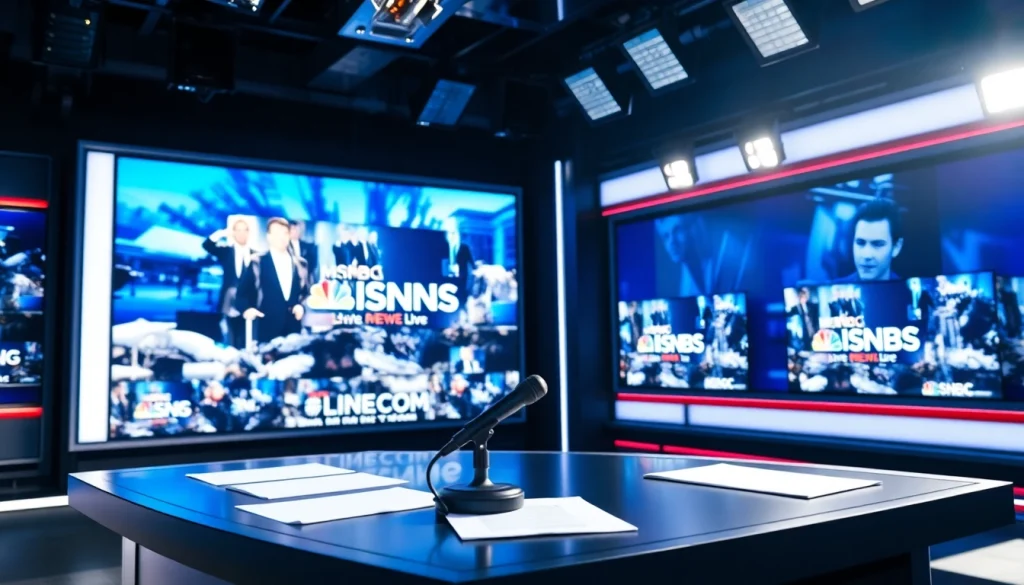 Experience the MSNBC Live Stream in a vibrant broadcast studio showcasing latest news.