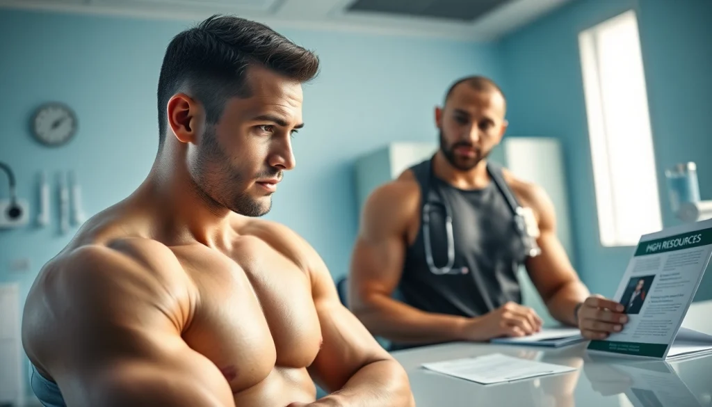 Engaging consultation on HGH FOR SALE between an athlete and a physician in a modern clinic.