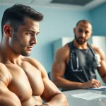 Engaging consultation on HGH FOR SALE between an athlete and a physician in a modern clinic.