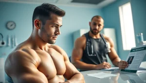 Engaging consultation on HGH FOR SALE between an athlete and a physician in a modern clinic.