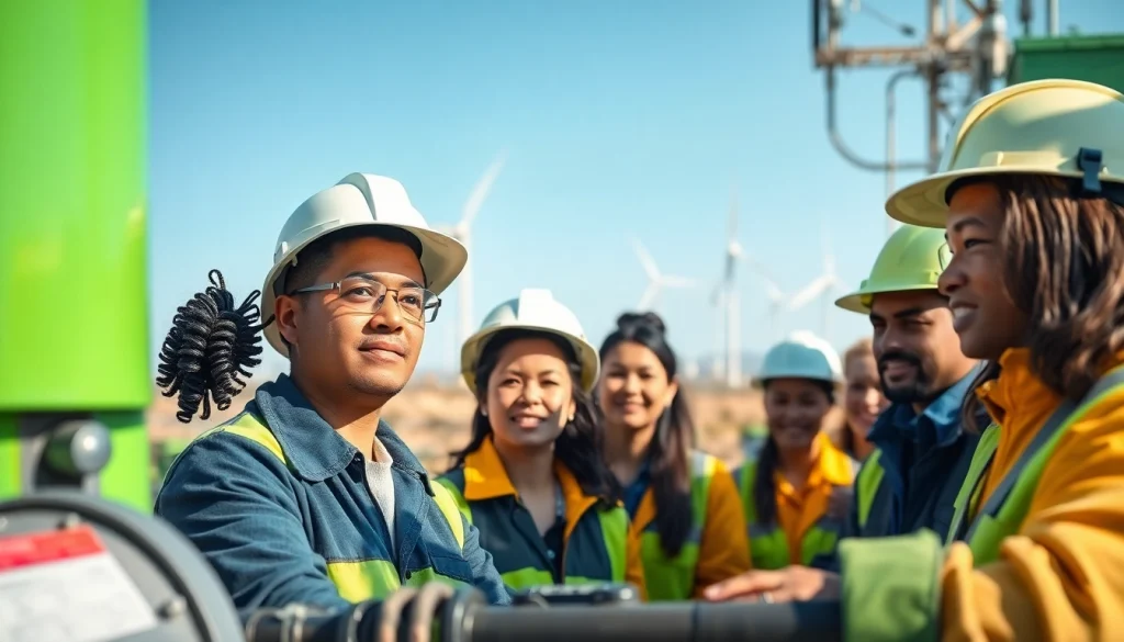 Technicians demonstrating skilled labor for energy sector at a modern facility.
