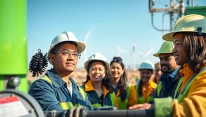 Technicians demonstrating skilled labor for energy sector at a modern facility.
