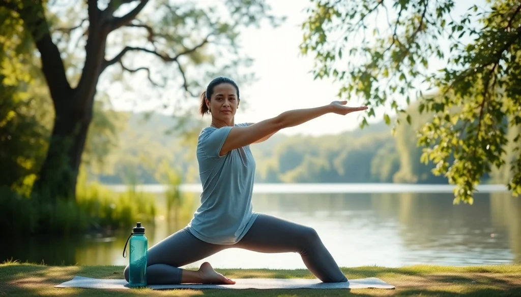 Calculate calories burnt using yoga calories burned calculator with a serene yoga class scene.