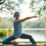 Calculate calories burnt using yoga calories burned calculator with a serene yoga class scene.