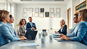 Law professionals at work in a meeting setting representing https://www.turnpikelaw.com with legal documents and technology.