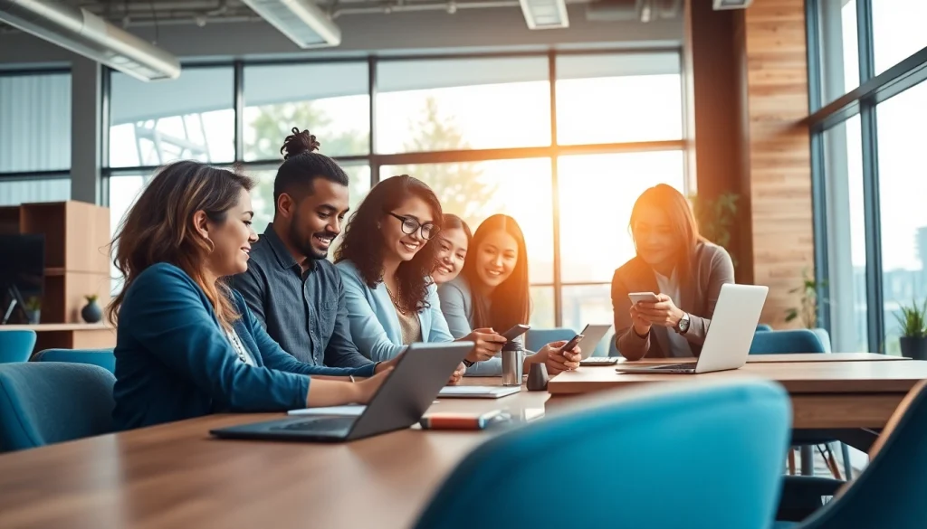 Collaborating professionals at https://www.fire85.com create an innovative workspace atmosphere.