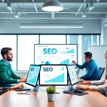 Boost your online presence with this seo company showcasing a dynamic marketing team.