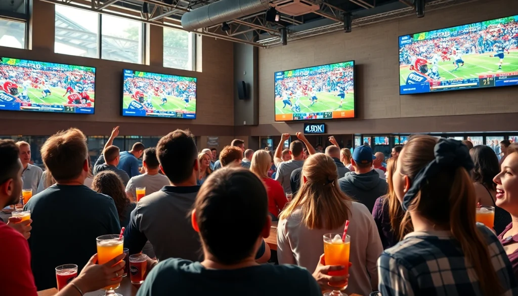 스포츠중계를 즐기는 다채로운 팬들이 있는 장면입니다