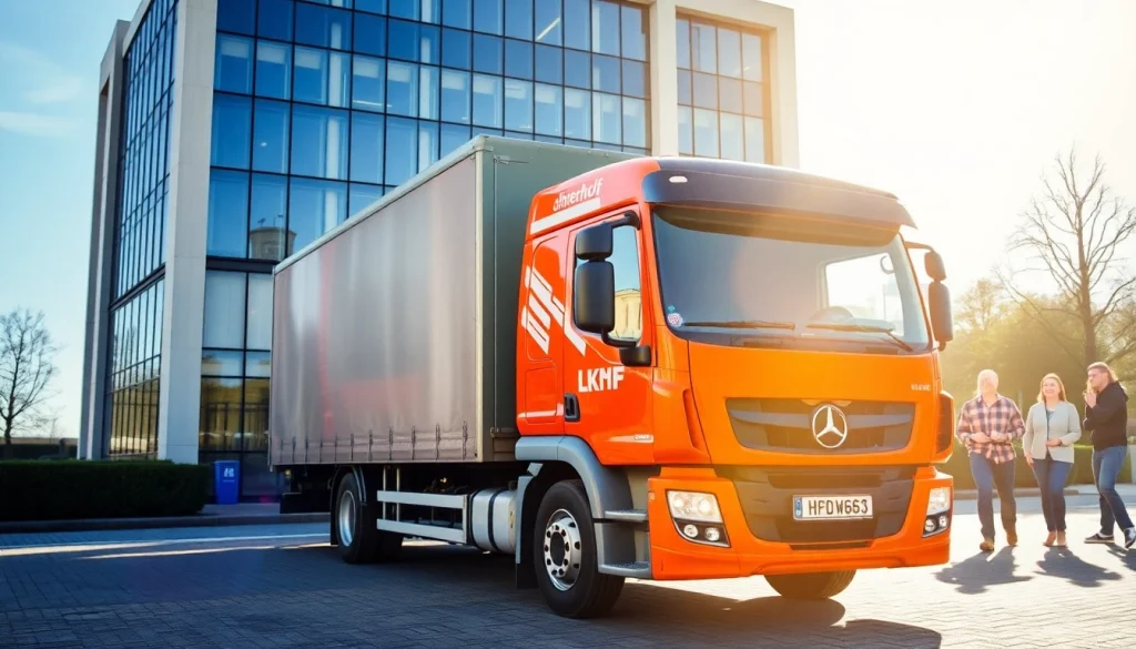 Schrotthandel Düsseldorf – professioneller Schrottabholservice vor einem modernen Gebäude.