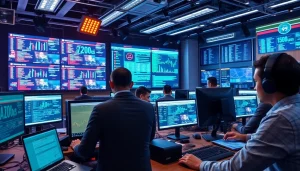 Engaging scene of professionals delivering tech news updates in a modern newsroom.