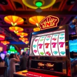 Menarik perhatian pemain dengan slot mesin berkedip di kasino yang ramai.