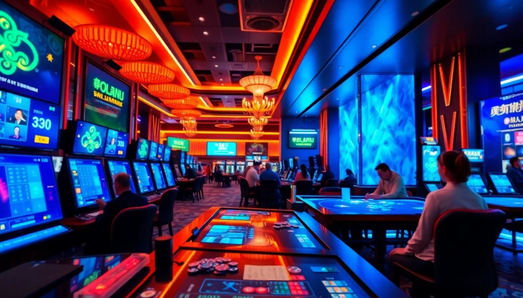 Menampilkan pemain terlibat dalam bolahiu game di kasino online yang modern.