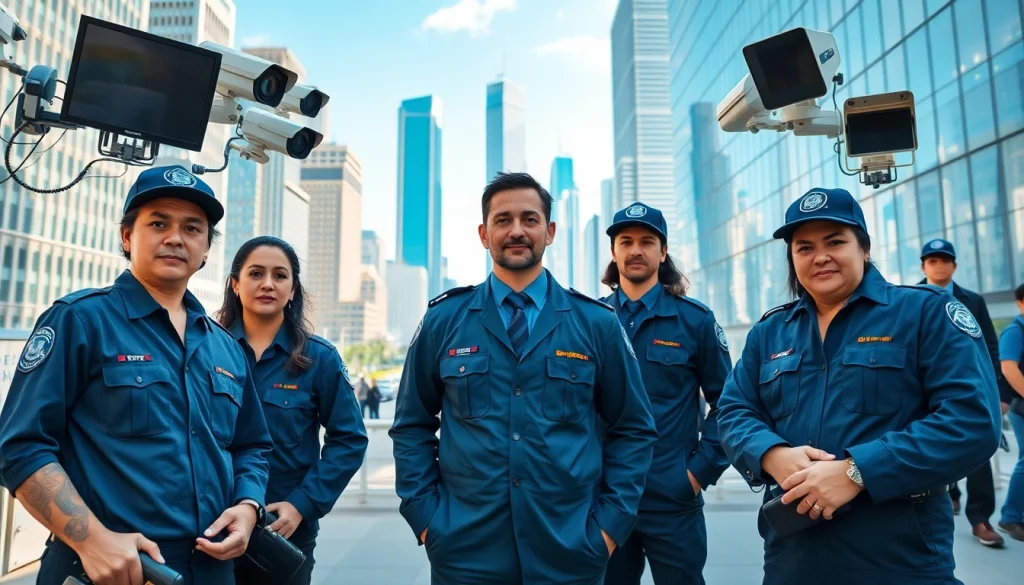 Security Company professionals monitoring an urban environment with advanced technology.