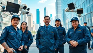 Security Company professionals monitoring an urban environment with advanced technology.