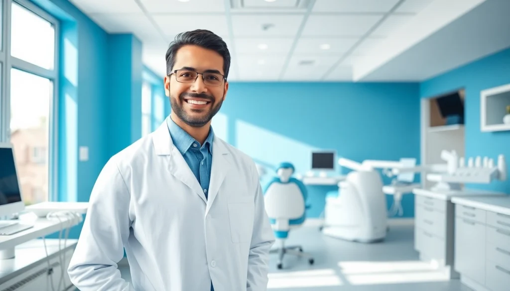 Dr. Shahram Valiani DDS showing a welcoming smile in a modern dental clinic environment.