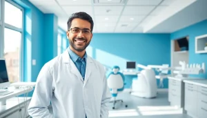 Dr. Shahram Valiani DDS showing a welcoming smile in a modern dental clinic environment.