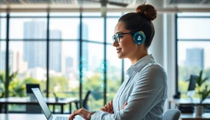 Engaging digital assistant representing chatgpt free alternative in a modern workspace.