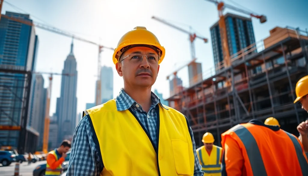 New York City Construction Manager engaging with contractors on an active construction site.