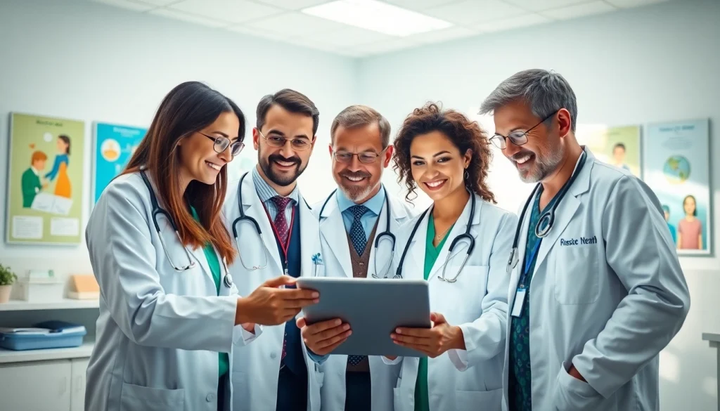 Health professionals collaborating in a modern clinic, showcasing teamwork and innovation.