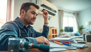 Technician servicing an HVAC system at https://nobleheatingairservices.com, demonstrating professionalism and expertise.