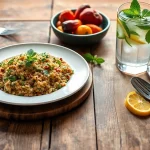 Showcasing a vibrant quinoa salad and colorful vegetables inspired by recipesalexarciab.com