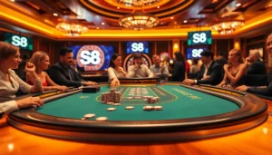 Players engage in intense poker action at the S8 casino, showcasing excitement and luxury.