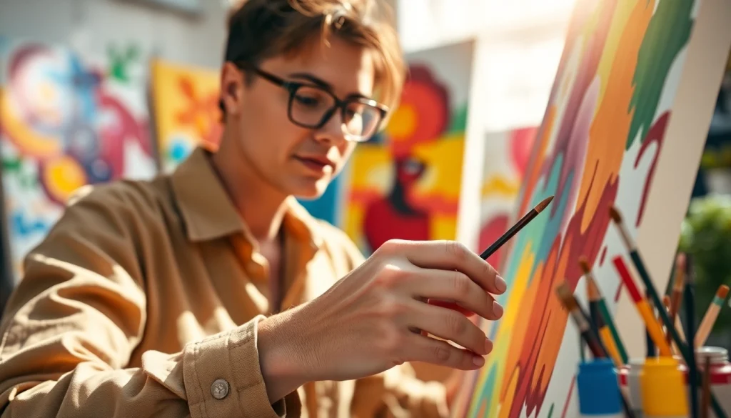 Showcasing vibrant acrylic art creation at https://acrylicpedia.com with artist's hands in focus.