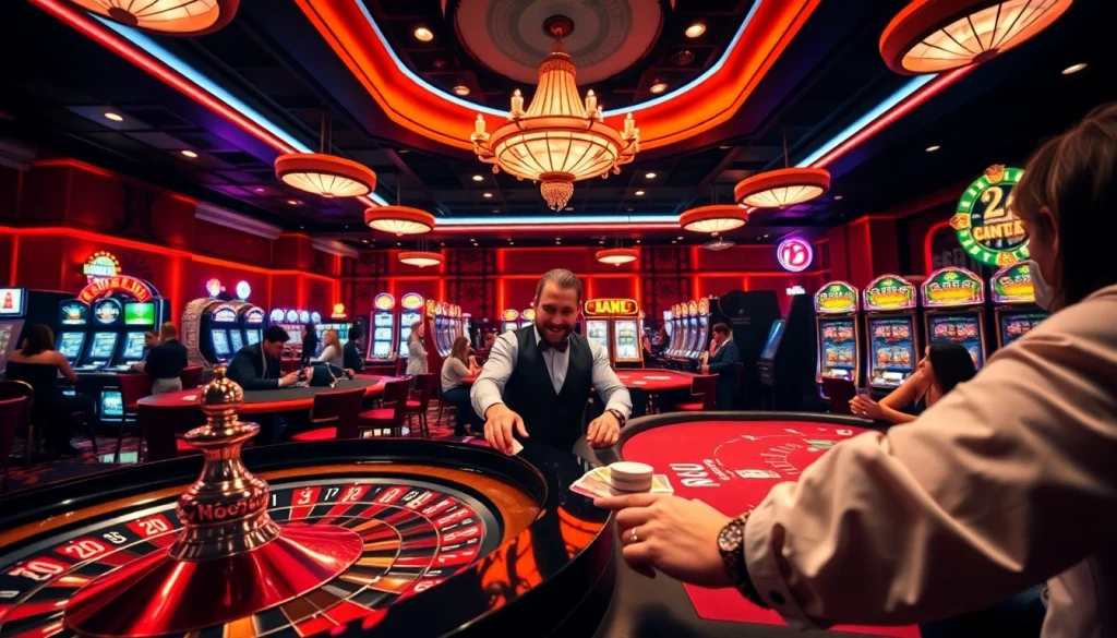 7m players engaging in high-stakes casino excitement at vibrant poker tables.