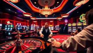 7m players engaging in high-stakes casino excitement at vibrant poker tables.