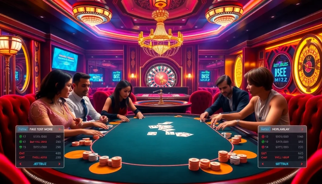 Experience the thrill of poker with jeetbuzz as players strategize at a luxurious casino table.