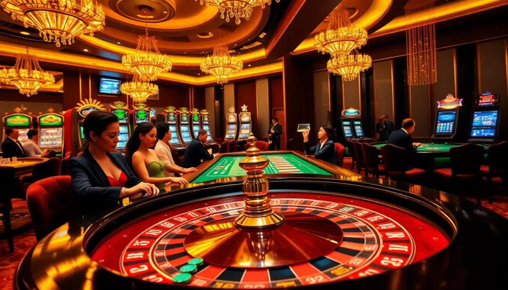 Experience excitement and luxury at rr88's stunning casino with players and vibrant games.
