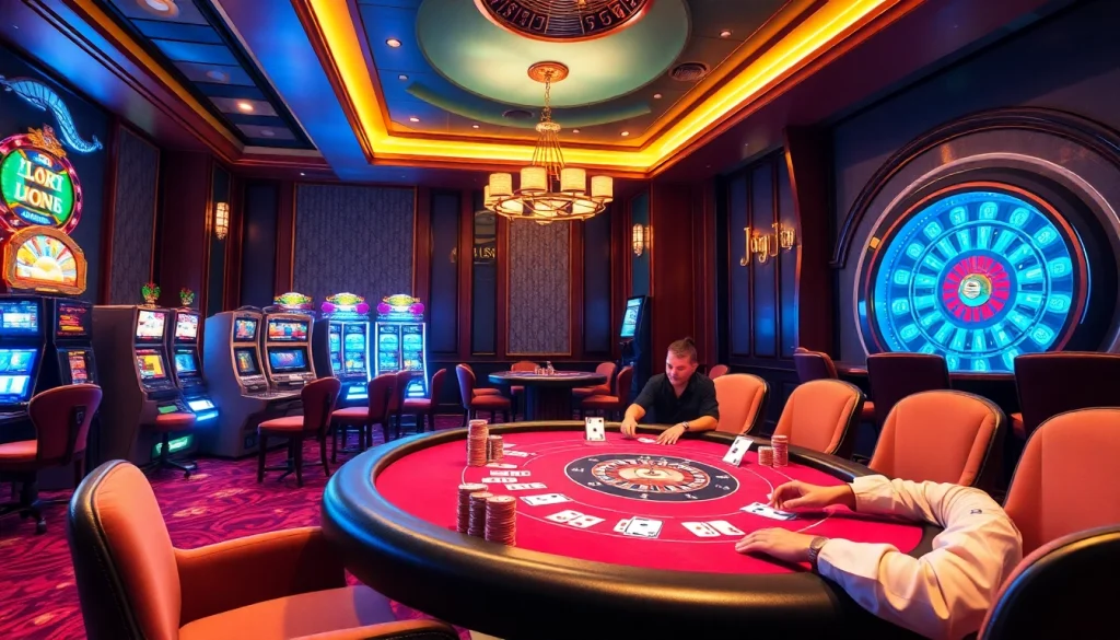 Experience thrilling action at U888 casino with vibrant gaming tables and luxurious decor.